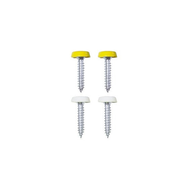 Number Plate Plastic Top Screws - White & Yellow - Pack Of 4