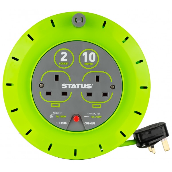 2 Way Cassette Cable Reel - Green - 10m