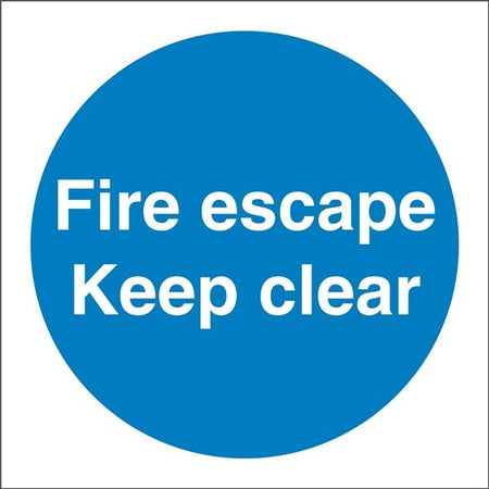 Fire Escape Keep Clear Sign - Self Adhesive Vinyl - 100mm x 100mm