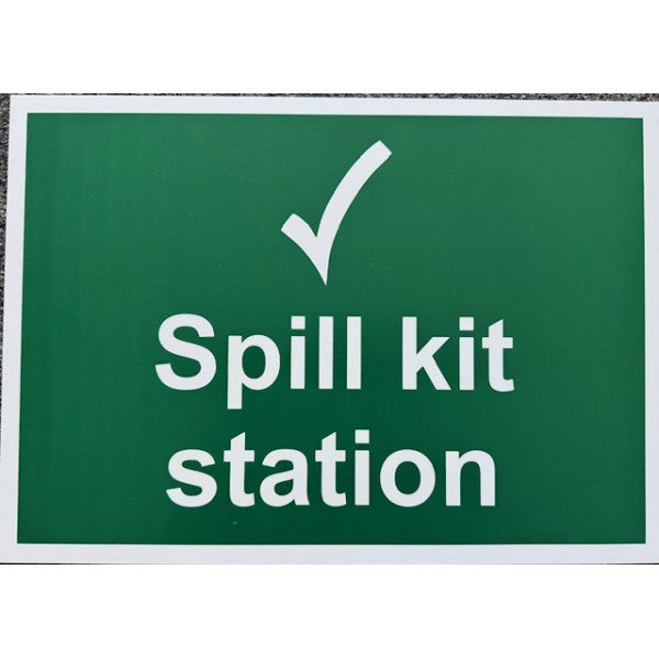 Spill kit station safety sign, made from rigid plastic and suitable for inside and outside uses