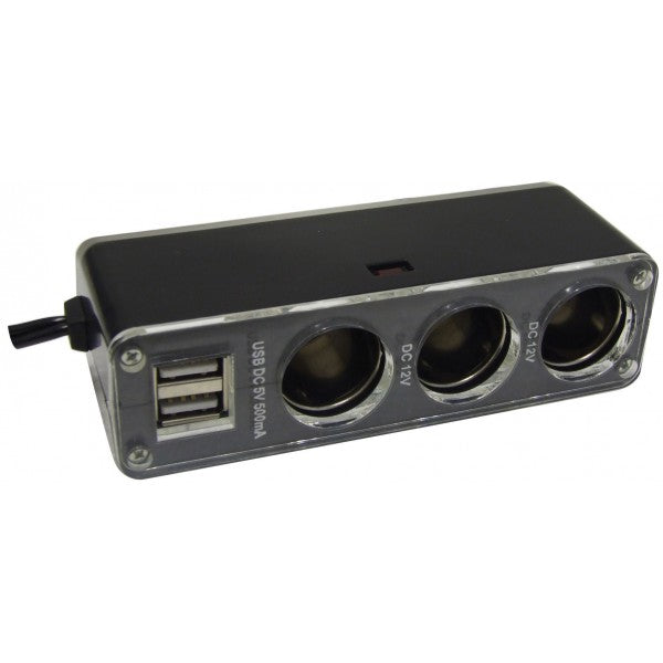 Triple Socket Adaptor & Twin USB - 12V