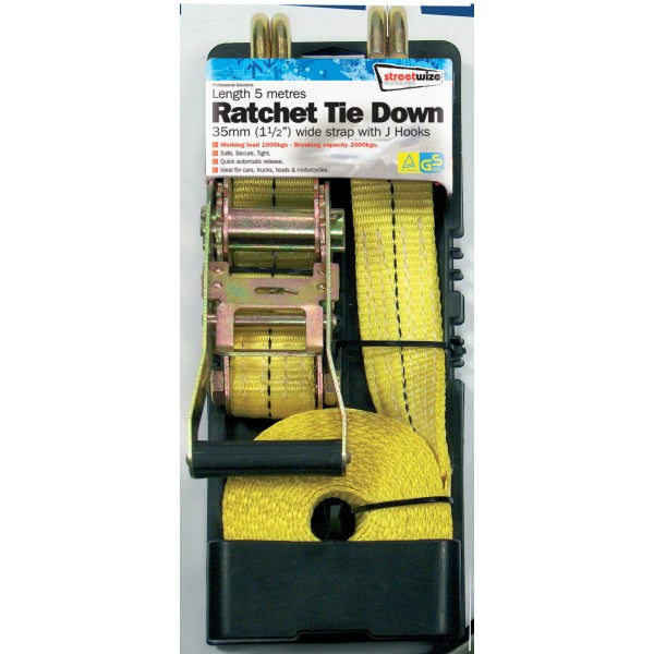 Ratchet Tie Down (J Hooks) - Heavy Duty - 35mm/5m