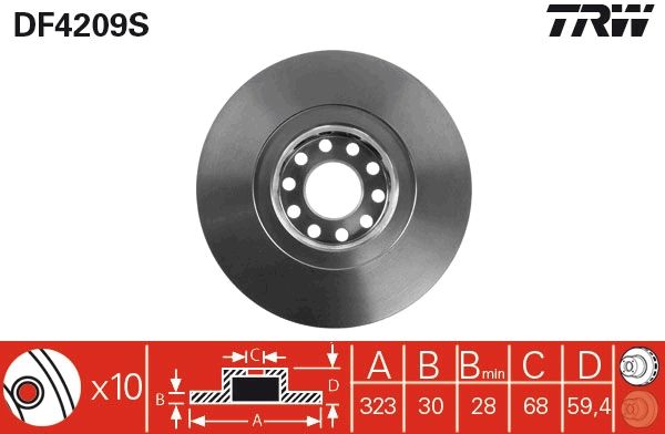 TRW DF4209S Brake Disc - 1
