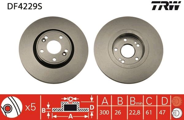 TRW DF4229S Brake Disc - 1