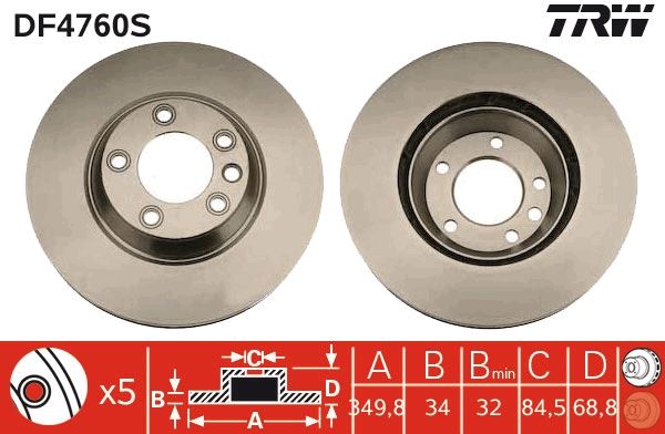 TRW DF4760S Brake Disc - 1