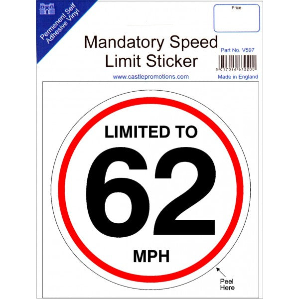 Speed Limit Sticker - 62mph