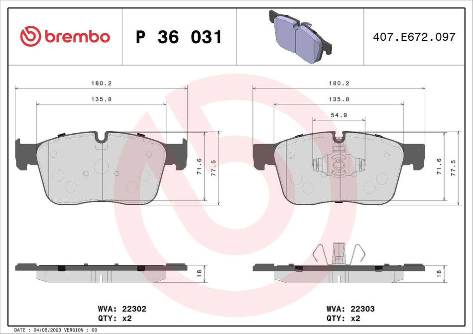 Brake Pad Set, disc brake - P 36 031