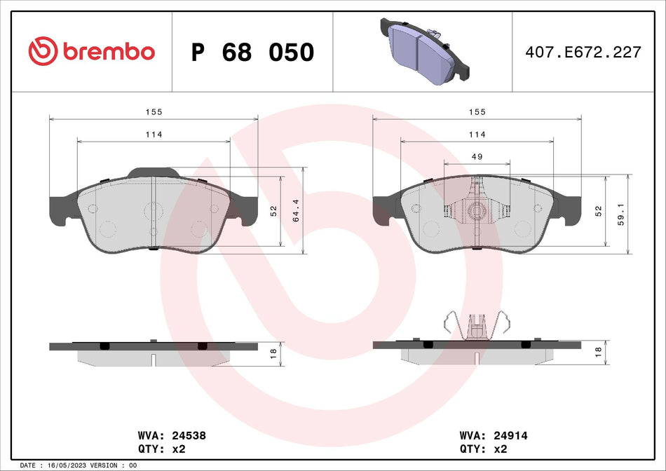 Brake Pad Set, disc brake - P 68 050