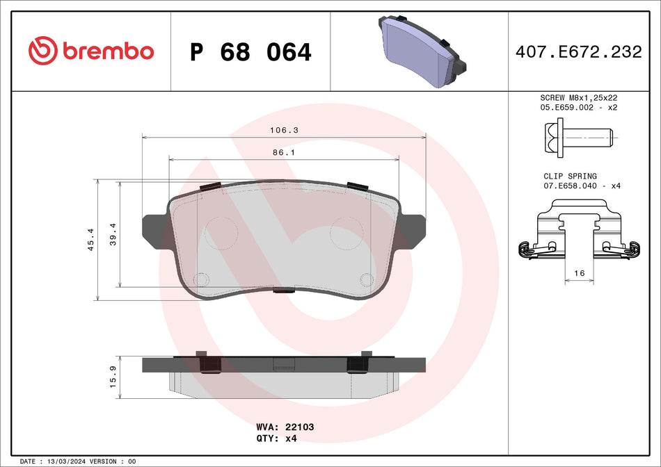 Brake Pad Set, disc brake - P 68 064
