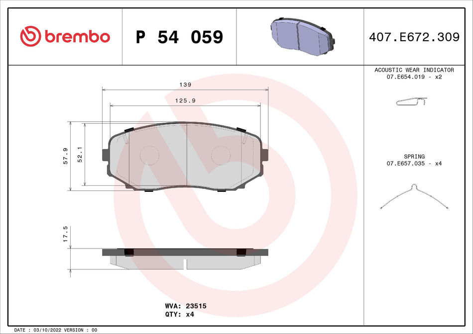 Brake Pad Set, disc brake - P 54 059