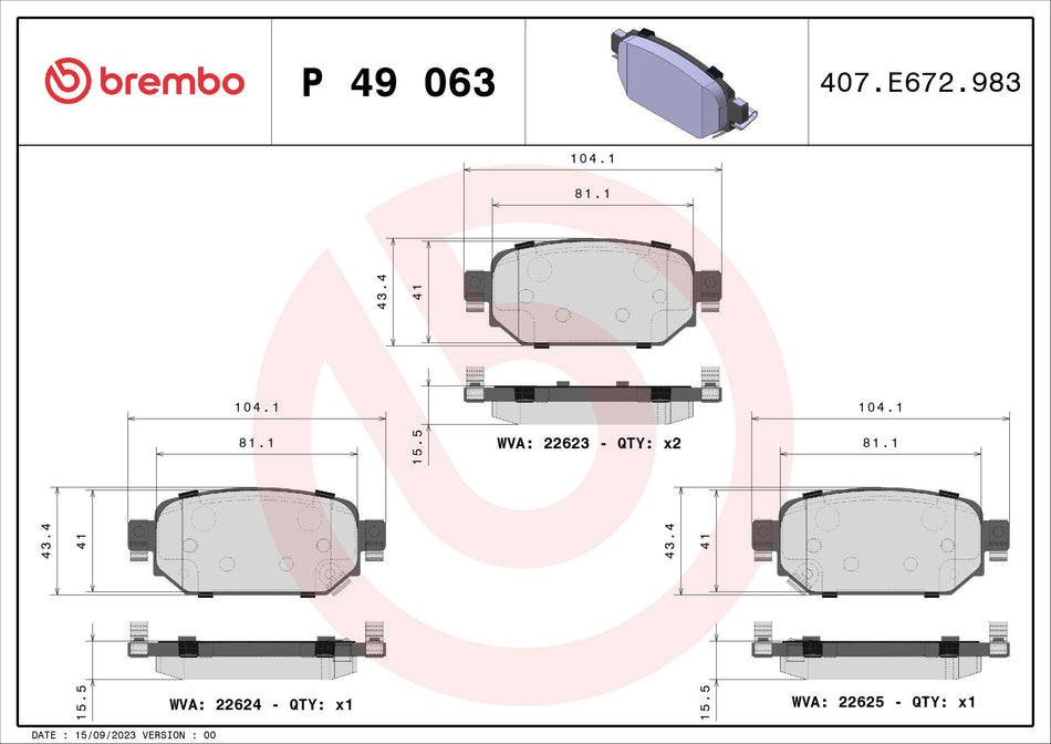 Brake Pad Set, disc brake - P 49 063