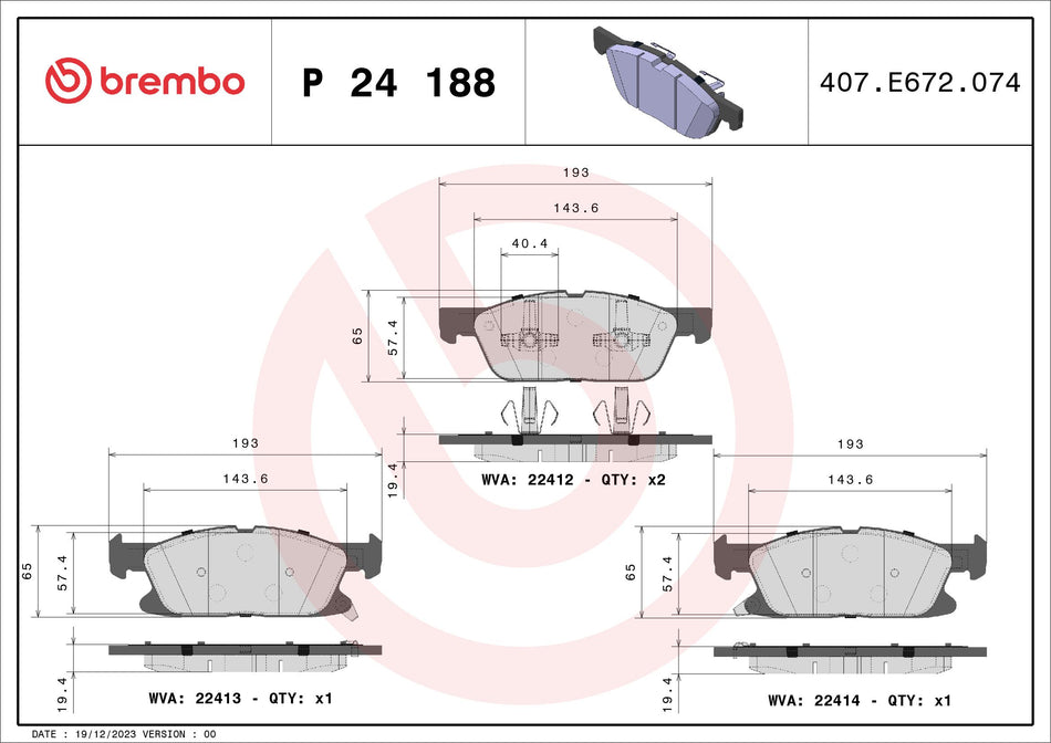 Brake Pad Set, disc brake - P 24 188