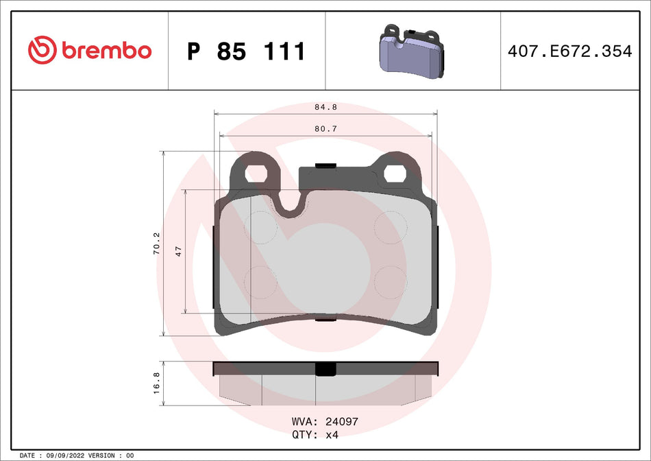 Brake Pad Set, disc brake - P 85 111