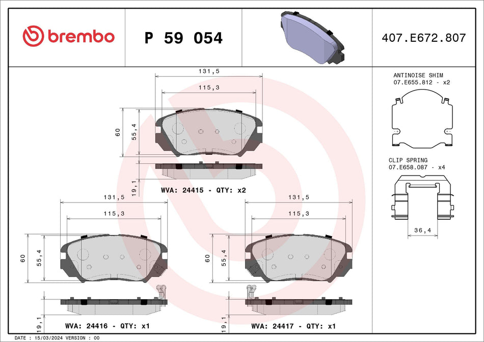 Brake Pad Set, disc brake - P 59 054