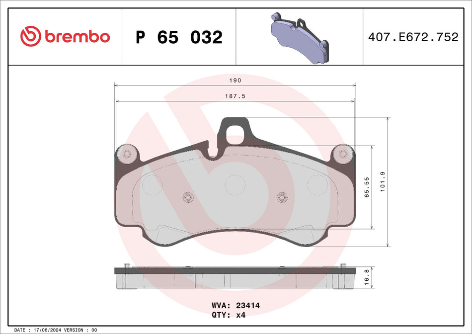 Brake Pad Set, disc parking brake - P 65 032