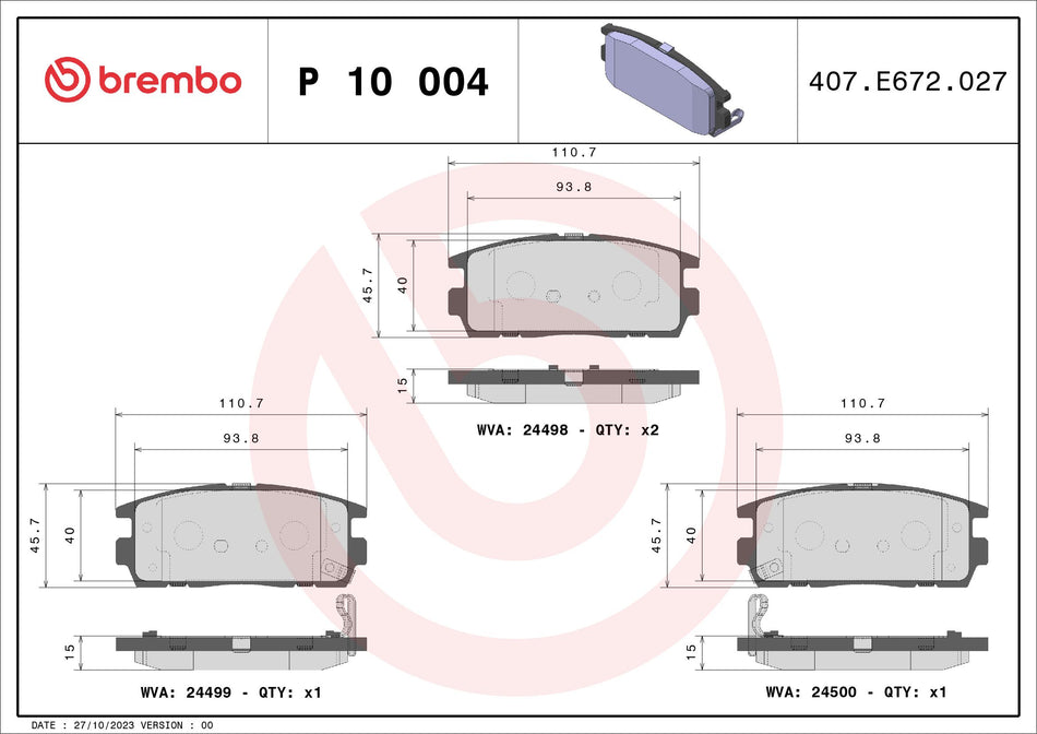 Brake Pad Set, disc brake - P 10 004