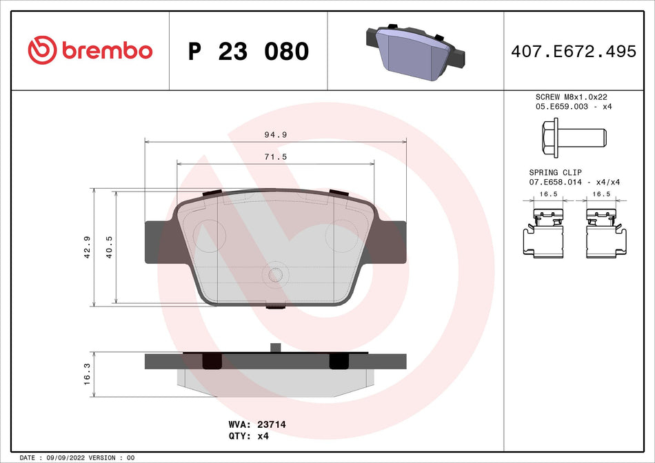 Brake Pad Set, disc brake - P 23 080