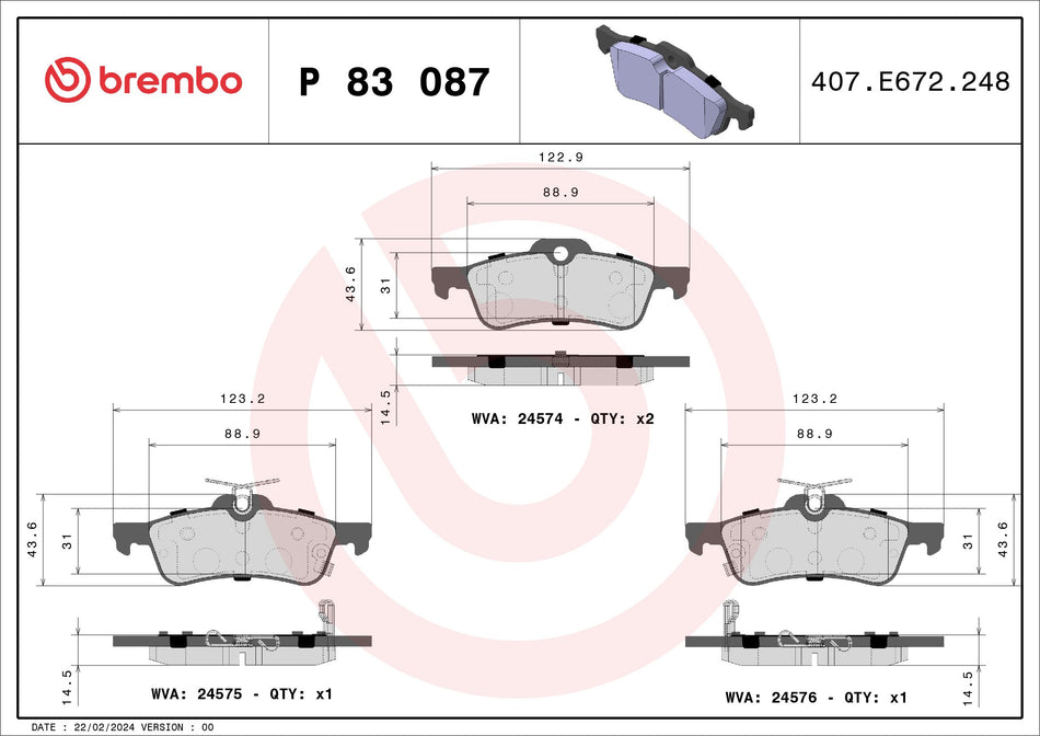 Brake Pad Set, disc brake - P 83 087