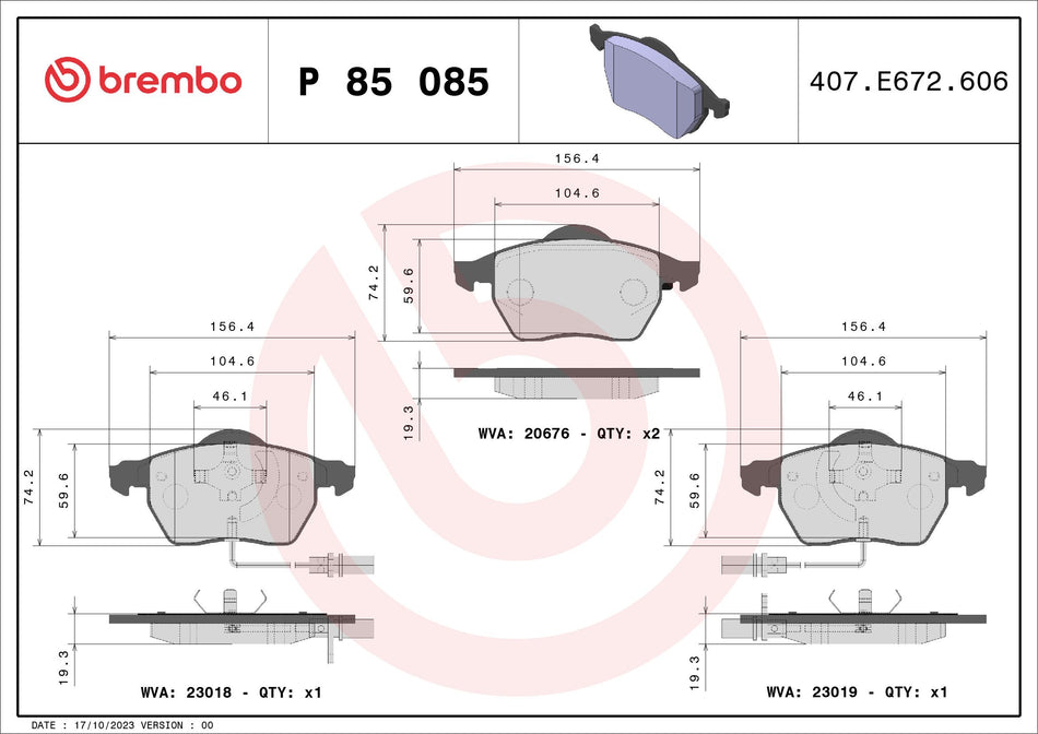 Brake Pad Set, disc brake - P 85 085