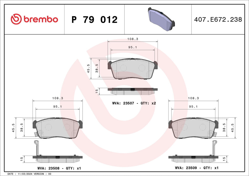 Brake Pad Set, disc brake - P 79 012
