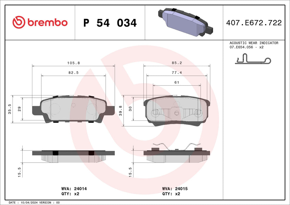 Brake Pad Set, disc brake - P 54 034