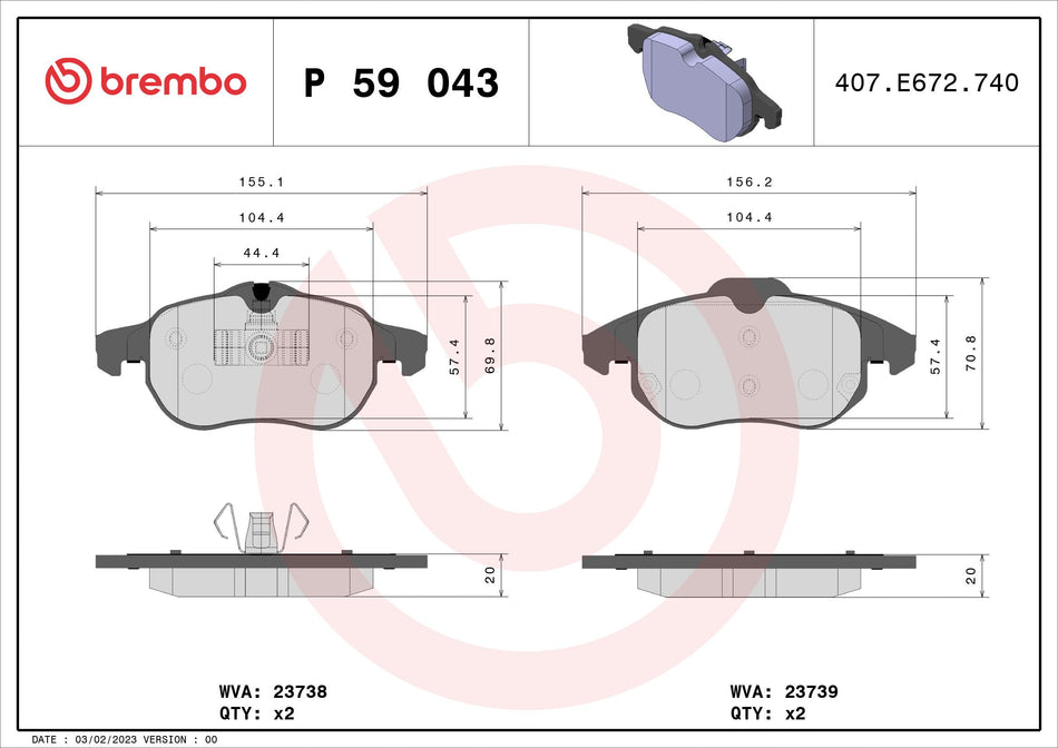 Brake Pad Set, disc brake - P 59 043