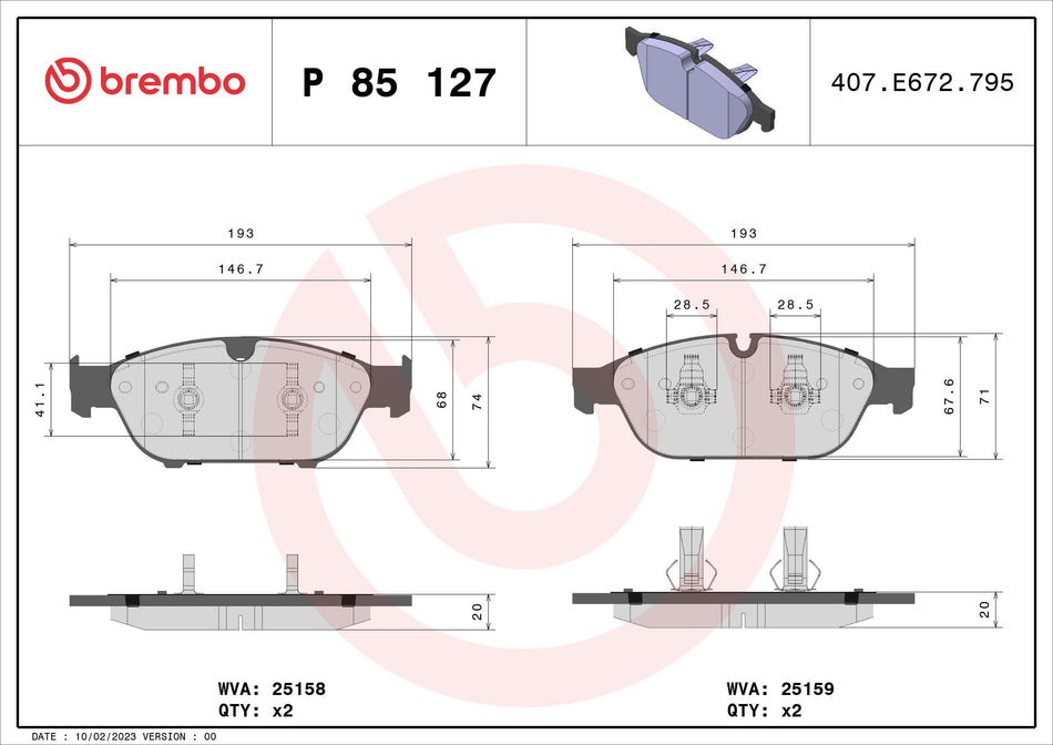 Brake Pad Set, disc brake - P 85 127