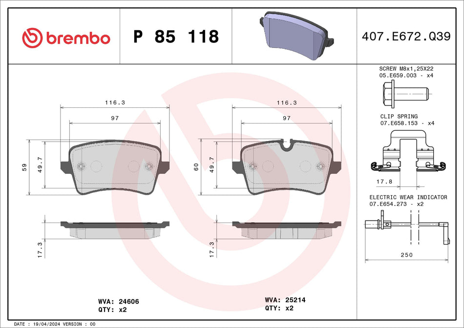 Brake Pad Set, disc brake - P 85 118