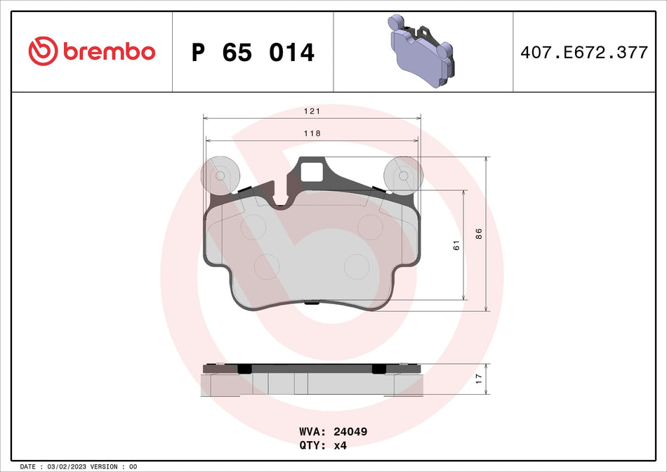 Brake Pad Set, disc brake - P 65 014