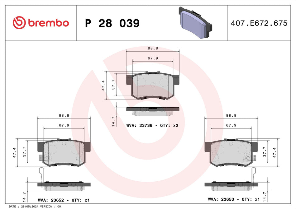 Brake Pad Set, disc brake - P 28 039