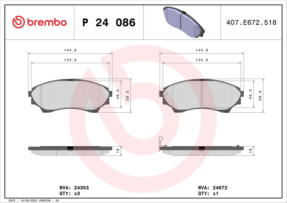 Brake Pad Set, disc brake - P 24 086