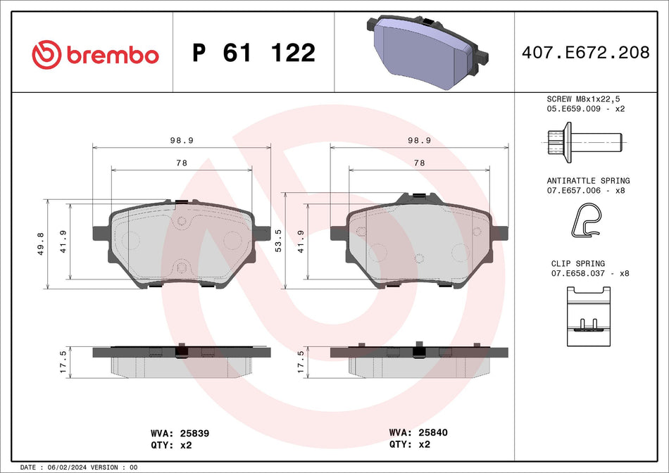 Brake Pad Set, disc brake - P 61 122