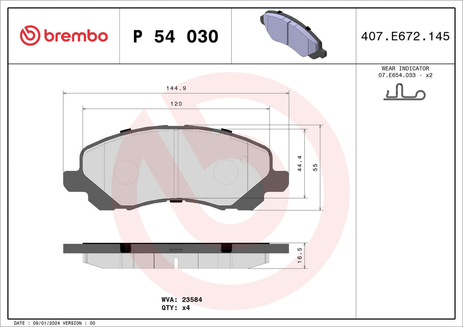 Brake Pad Set, disc brake - P 54 030