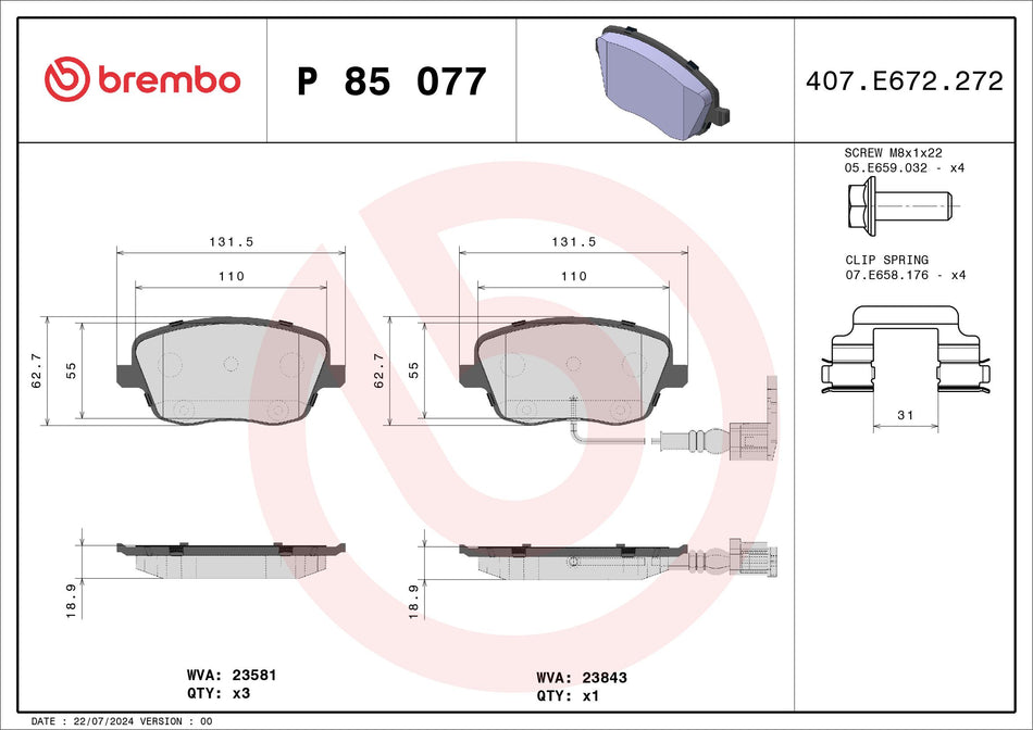 Brake Pad Set, disc brake - P 85 077