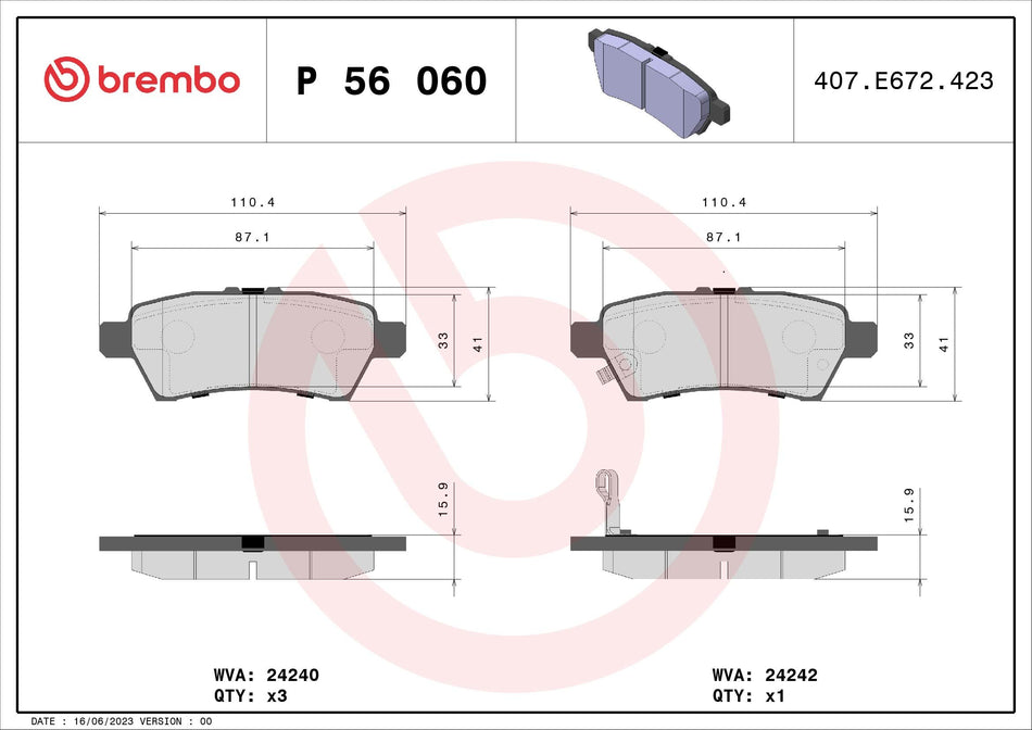 Brake Pad Set, disc brake - P 56 060