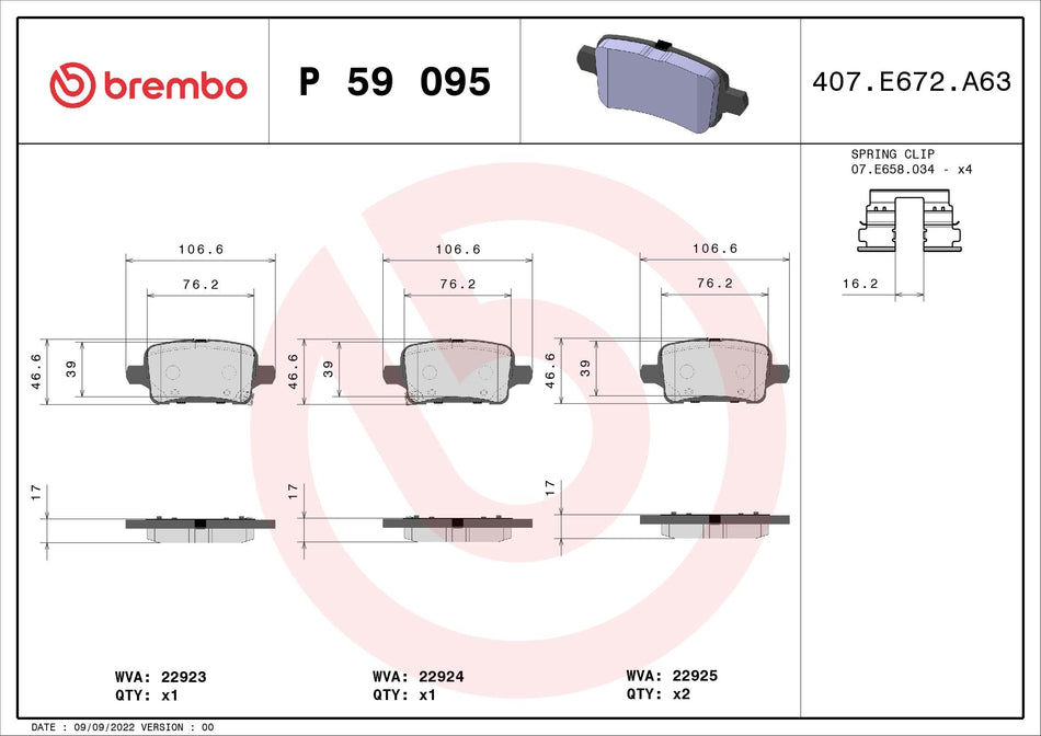 Brake Pad Set, disc brake - P 59 095