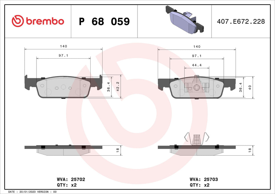 Brake Pad Set, disc brake - P 68 059