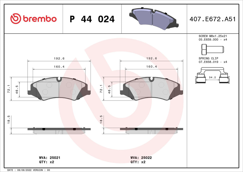 Brake Pad Set, disc brake - P 44 024