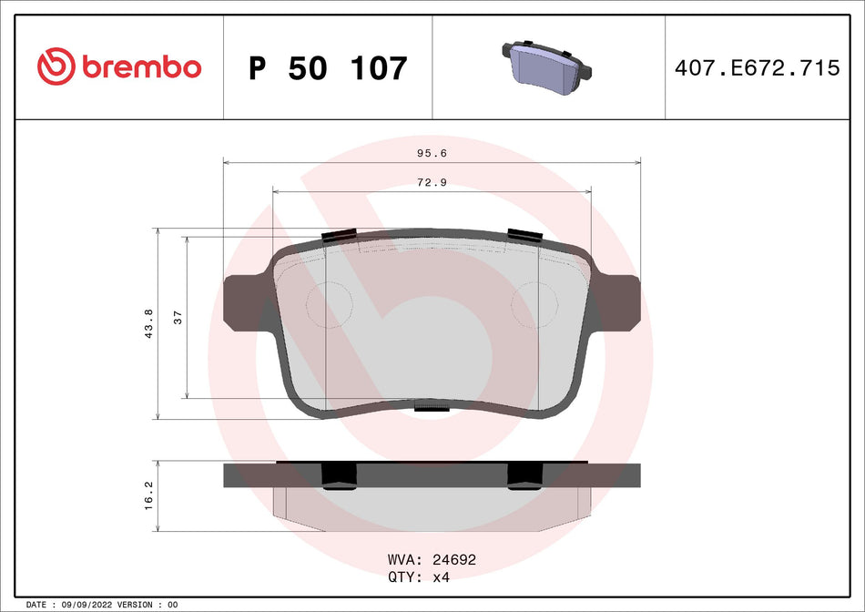 Brake Pad Set, disc brake - P 50 107
