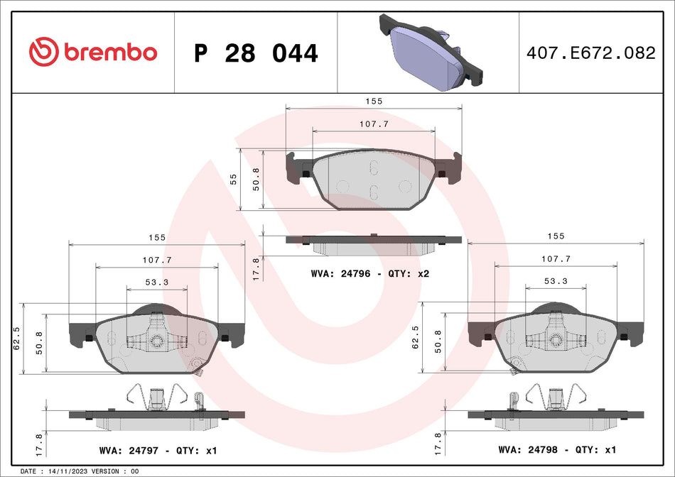 Brake Pad Set, disc brake - P 28 044