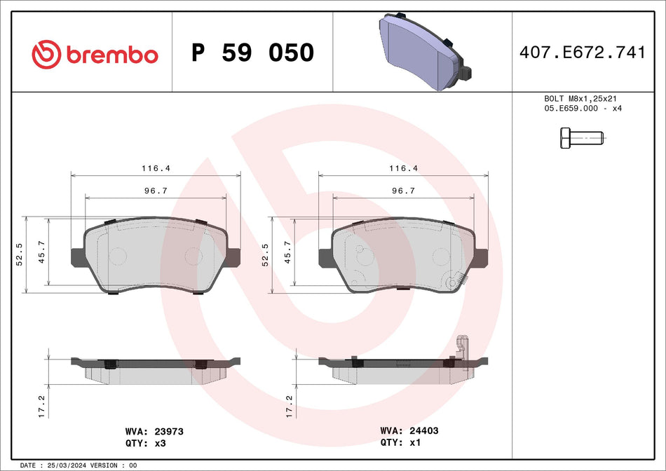 Brake Pad Set, disc brake - P 59 050