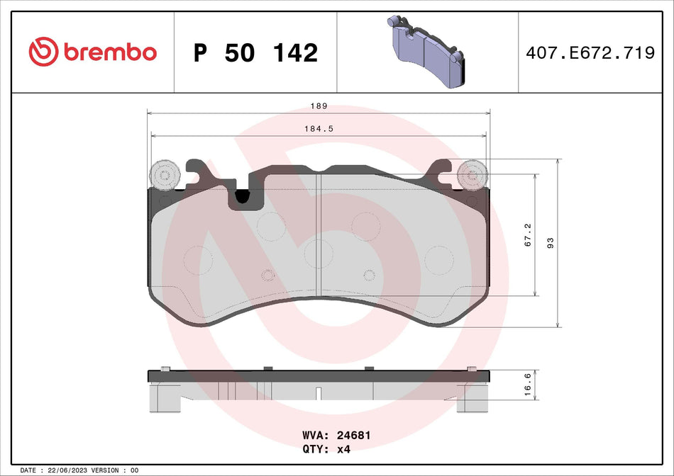 Brake Pad Set, disc brake - P 50 142