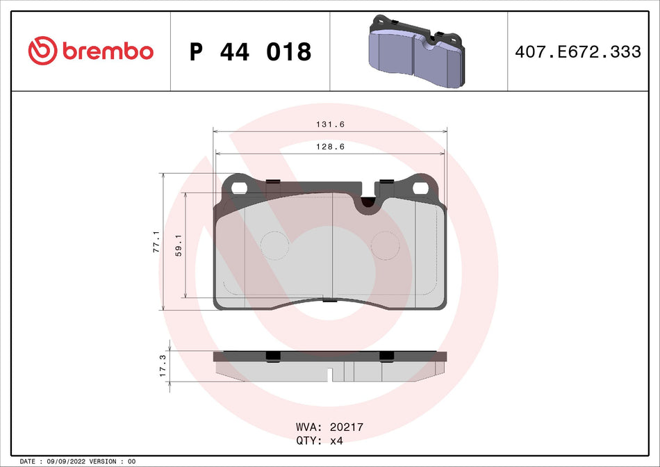 Brake Pad Set, disc brake - P 44 018