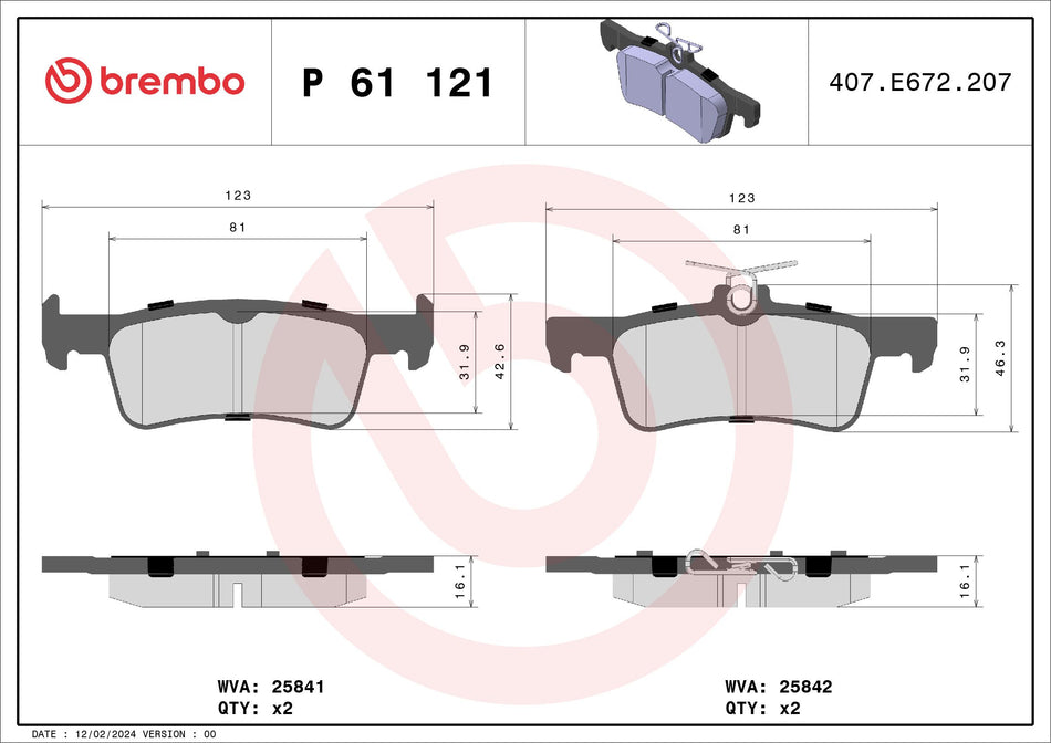 Brake Pad Set, disc brake - P 61 121