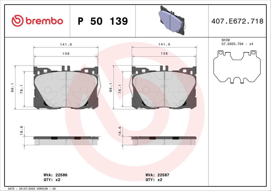 Brake Pad Set, disc brake - P 50 139