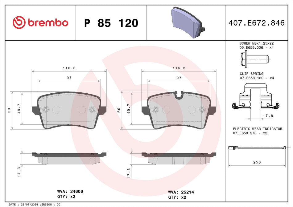 Brake Pad Set, disc brake - P 85 120