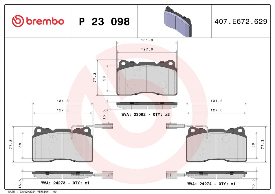 Brake Pad Set, disc brake - P 23 098
