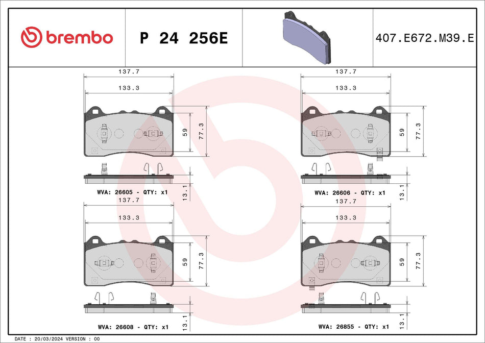Brake Pad Set, disc brake - P 24 256E