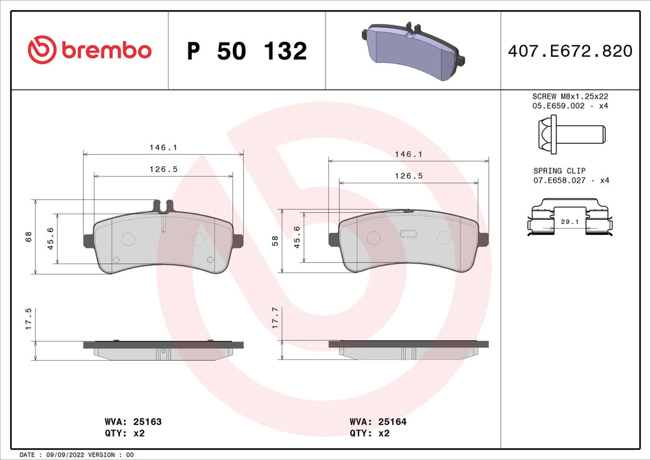 Brake Pad Set, disc brake - P 50 132