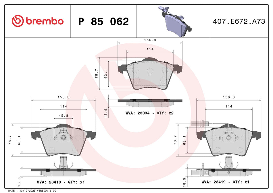 Brake Pad Set, disc brake - P 85 062